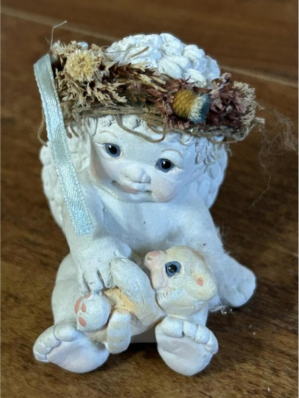 Vintage Angel Figurine with Lamb and Floral Crown